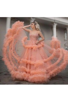 A-Line Beaded Tulle Long Prom Dress Formal Evening Dresses 601511