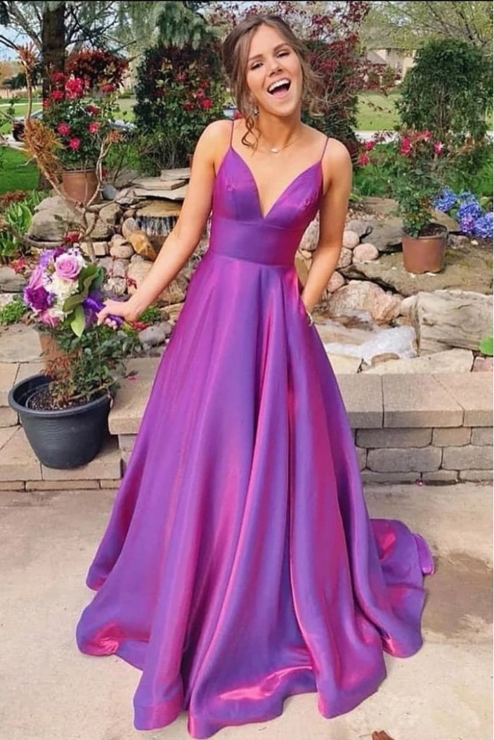 A-Line V-Neck Long Prom Dress Formal Evening Dresses 601516