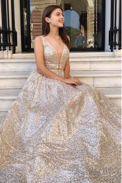 A-Line Sparkling Long Prom Dress Formal Evening Dresses 601529