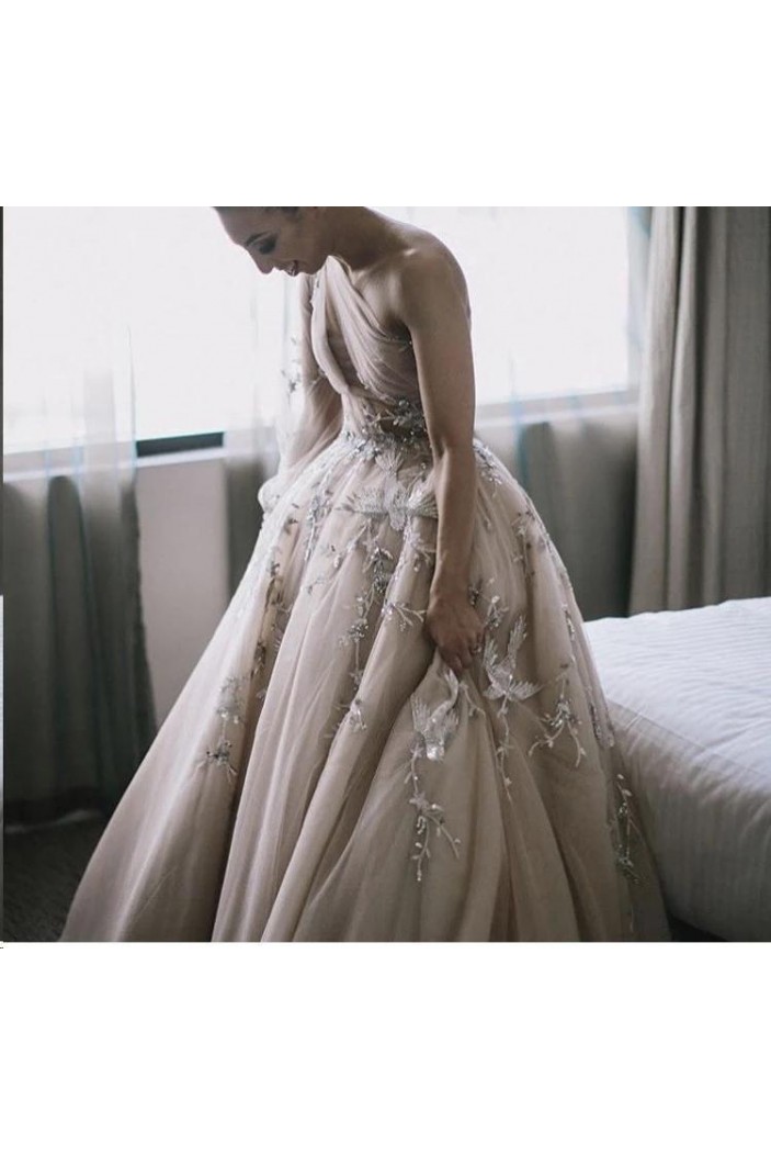 A-Line One-Shoulder Long Prom Dress Formal Evening Dresses 601532