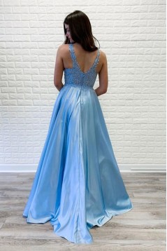 A-Line V-Neck Lace Long Prom Dress Formal Evening Dresses 601534