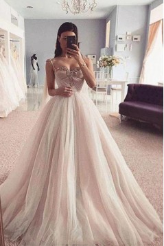 A-Line Tulle Long Prom Dress Formal Evening Dresses 601537
