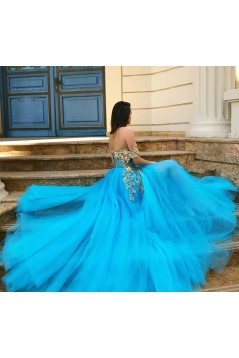 A-Line Lace Tulle Off-the-Shoulder Long Prom Dress Formal Evening Dresses 601540