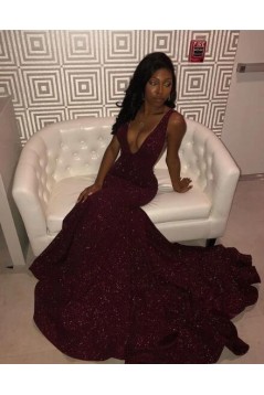 Mermaid V-Neck Sparkle Long Prom Dress Formal Evening Dresses 601567