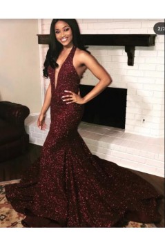 Mermaid V-Neck Sparkle Long Prom Dress Formal Evening Dresses 601567