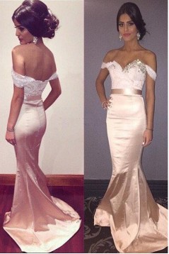Mermaid Off-the-Shoulder Lace Long Prom Dress Formal Evening Dresses 601569