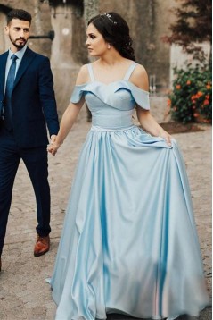 A-Line Satin Long Prom Dress Formal Evening Dresses 601598
