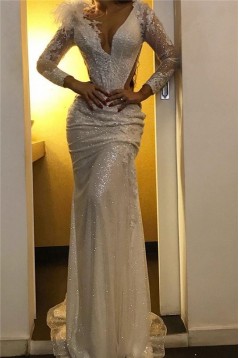 Mermaid Long Sleeves Sparkle Prom Dress Formal Evening Dresses 601612
