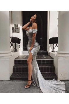 Mermaid Off-the-Shoulder Sparkle Long Prom Dress Formal Evening Dresses 601632