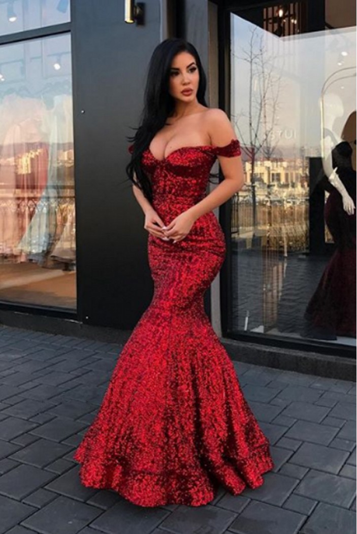 Mermaid Off-the-Shoulder Long Prom Dress Formal Evening Dresses 601644