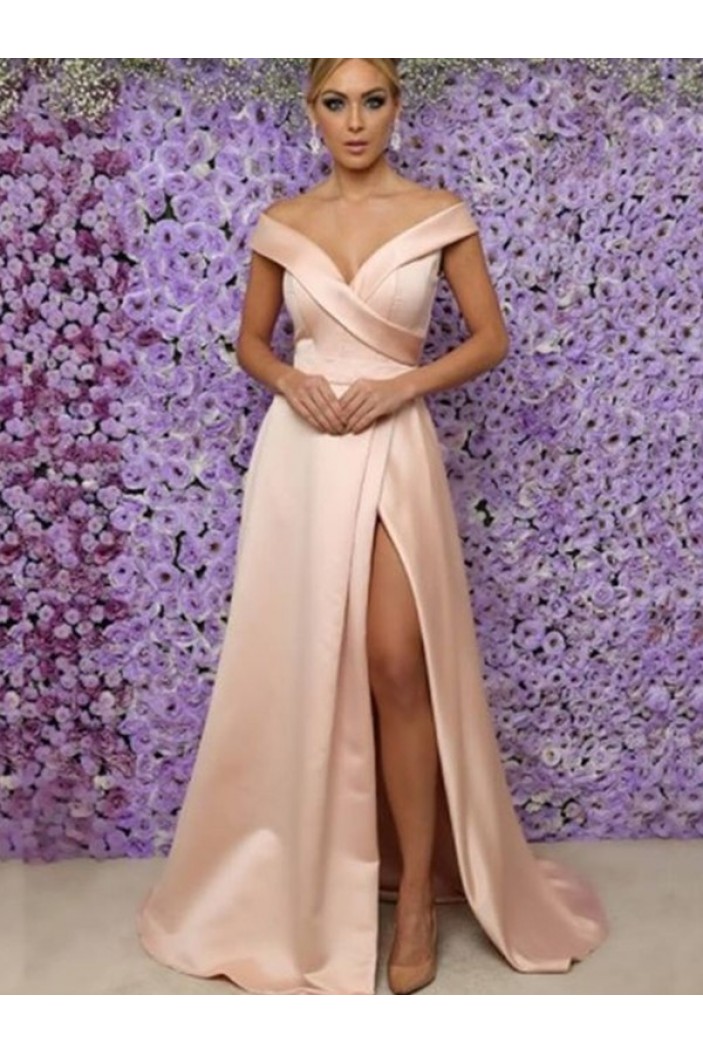 A-Line V-Neck Off-the-Shoulder Long Prom Dress Formal Evening Dresses 601660