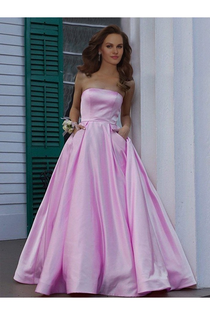 A-Line Strapless Satin Long Prom Dress Formal Evening Dresses 601684