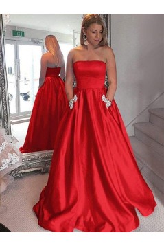 A-Line Beaded Satin Long Prom Dress Formal Evening Dresses 601685