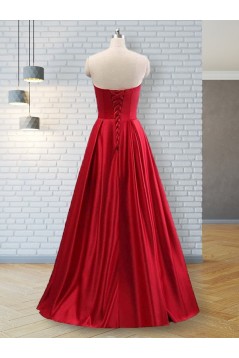 A-Line Beaded Satin Long Prom Dress Formal Evening Dresses 601685