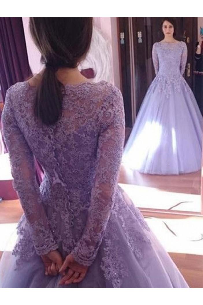 A-Line Long Sleeves Lace Long Prom Dress Formal Evening Dresses 601693