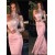 Mermaid One Sleeves Long Pink Lace Prom Dress Formal Evening Dresses 601710