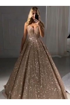 A-Line Sequins V-Neck Long Prom Dress Formal Evening Dresses 601736