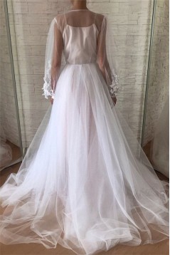 A-Line Lace Tulle Long Sleeves Prom Dress Formal Evening Dresses 601769