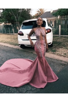 Mermaid Lace Long Pink Prom Dress Formal Evening Dresses 601778