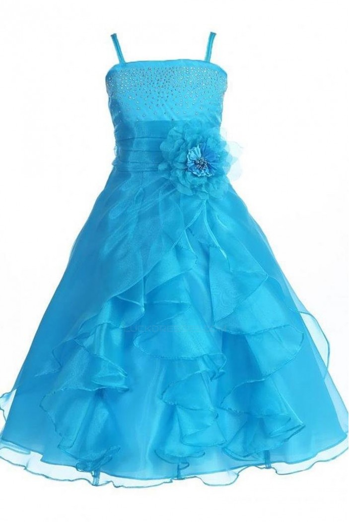 A-Line Spaghetti Strap Beaded Flower Girl Dresses F010001