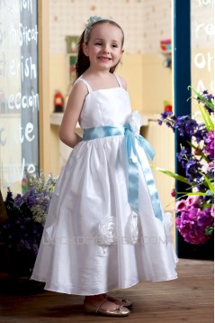 A-Line Spaghetti Strap Ankle-Length Handmade Flowers Flower Girl Dresses 2050004