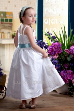 A-Line Spaghetti Strap Ankle-Length Handmade Flowers Flower Girl Dresses 2050004