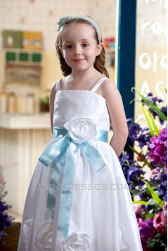 A-Line Spaghetti Strap Ankle-Length Handmade Flowers Flower Girl Dresses 2050004