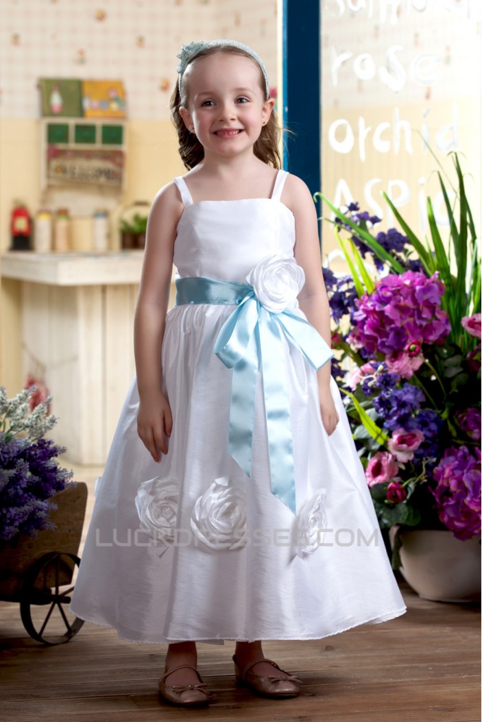 A-Line Spaghetti Strap Ankle-Length Handmade Flowers Flower Girl Dresses 2050004