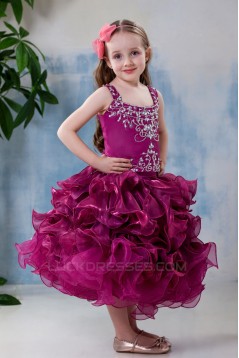 Ball Gown Tea Length Straps Beaded Flower Girl Dresses 2050012