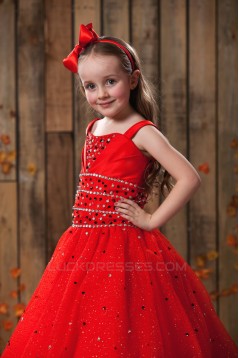 A-Line Beaded Spaghetti Strap Flower Girl Dresses 2050016