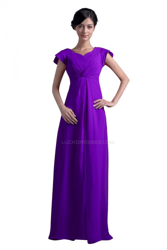 A-Line Cap-Sleeve Long Chiffon Mother of the Bride Dresses M010002