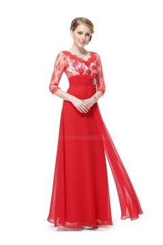 A-Line V-Neck 3/4 Sleeve Lace and Chiffon Mother of the Bride Dresses M010015