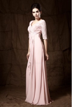 Sheath/Column Half Sleeve Beaded Long Chiffon Mother of the Bride Dresses M010023
