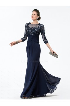 Elegant Trumpet/Mermaid Beaded Applique 3/4 Sleeve Long Chiffon Mother of the Bride Dresses M010028