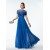 A-Line Jewel Short Sleeve Beaded Long Blue Chiffon Mother of the Bride Dresses M010032
