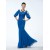 Trumpet/Mermaid 3/4 Sleeve Lace Applique and Chiffon Long Blue Mother of the Bride Dresses M010034
