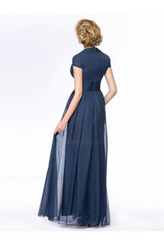 A-Line Deep V-Neck Cap-Sleeve Long Chiffon Mother of the Bride Dresses M010058
