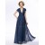 A-Line Deep V-Neck Cap-Sleeve Long Chiffon Mother of the Bride Dresses M010058