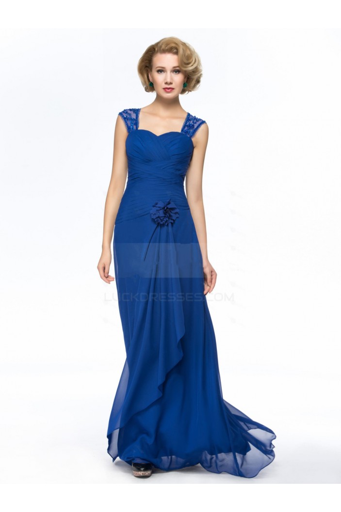 Sheath Straps Sleeveless Long Blue Chiffon Mother of the Bride Dresses M010063