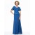 Long Blue Short Sleeve Applique and Chiffon Mother of the Bride Dresses M010064