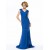 Sheath V-Neck Long Blue Lace and Chiffon Mother of the Bride Dresses M010065