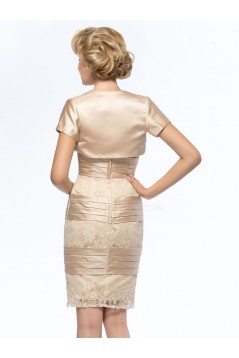 Short Strapless Lace and Satin Mother of the Bride Dresses with A Jacket M010067