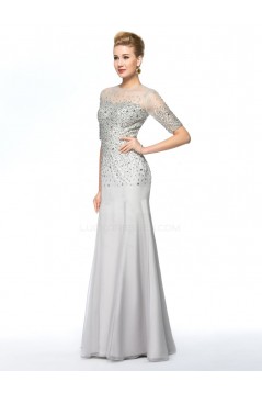 Beaded Short Sleeve Jewel Long Chiffon Mother of the Bride Dresses M010075