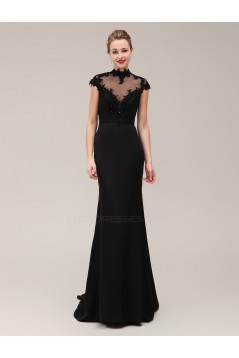 Trumpet/Mermaid High-Neck Long Black Beaded Applique Mother of the Bride Dresses M010078