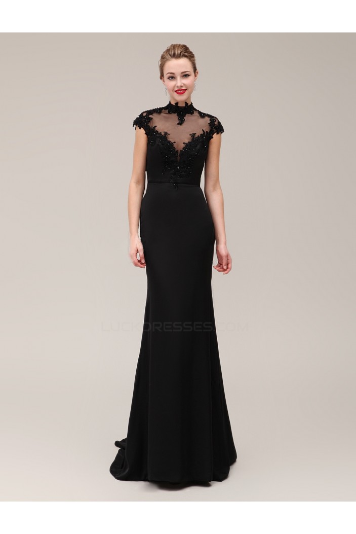 Trumpet/Mermaid High-Neck Long Black Beaded Applique Mother of the Bride Dresses M010078