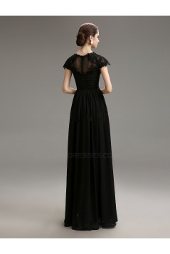 Empire Cap-Sleeve Long Black Chiffon Mother of the Bride Dresses M010079