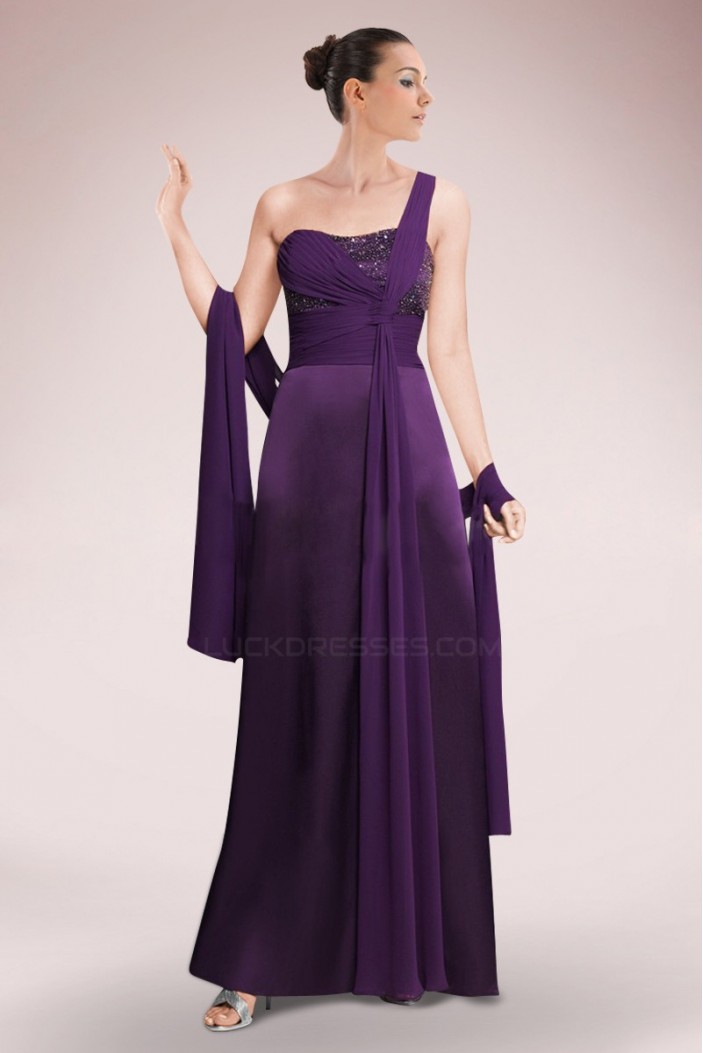 A-Line Beaded One-Shoulder Long Mother of the Bride Dresses M010093