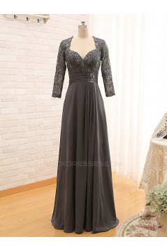 A-Line 3/4 Sleeve Lace and Chiffon Long Mother of the Bride Dresses M010099