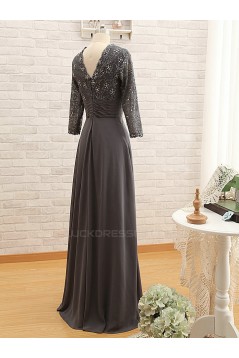 A-Line 3/4 Sleeve Lace and Chiffon Long Mother of the Bride Dresses M010099