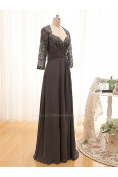 A-Line 3/4 Sleeve Lace and Chiffon Long Mother of the Bride Dresses M010099